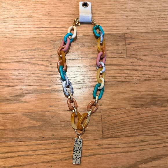 NWT Anthropologie Statement Necklace Resin Links Spotted Pendant $65 - Picture 2 of 4